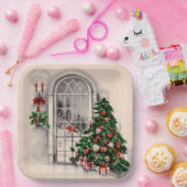 Kerstvenster licht vierkant papieren bordje (Feest)