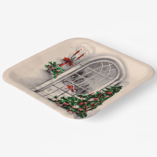 Kerstvenster licht vierkant papieren bordje (Gebogen)