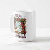 Kerstvenster met feestelijke decoraties en sneeuw koffiemok (Voorkant links)