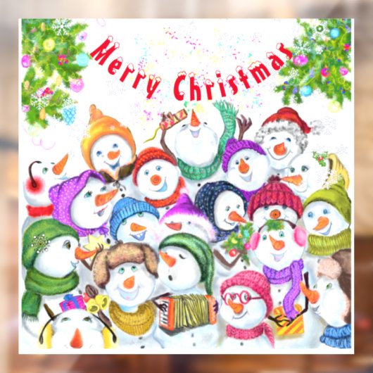 Kerstvenster Snowmans Party - Fun Raamsticker (Vel 2)