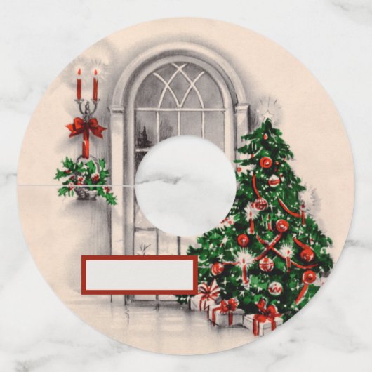 Kerstvenster verlicht wijnglas Label (Voorkant)