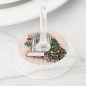 Kerstvenster verlicht wijnglas Label (Dichtbij)