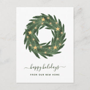 Kerstverandering van Adres Wreath met Gold Stars Feestdagenkaart