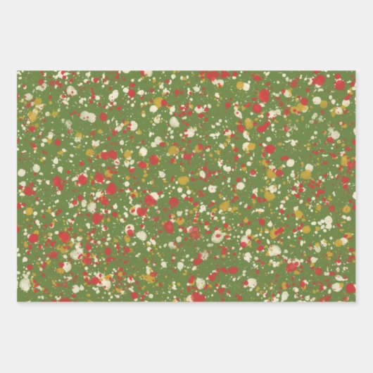 Kerstverf spatter in Retro Red en Olive Green Inpakpapier Vel (Voorkant 2)