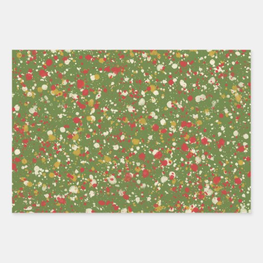 Kerstverf spatter in Retro Red en Olive Green Inpakpapier Vel (Voorkant)
