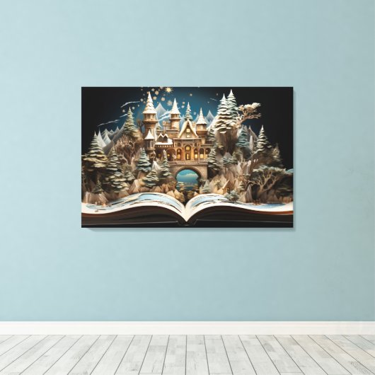 Kerstverhaal Castle Pop-Up Wonderland Canvas Afdruk (Insitu (Houten vloer))