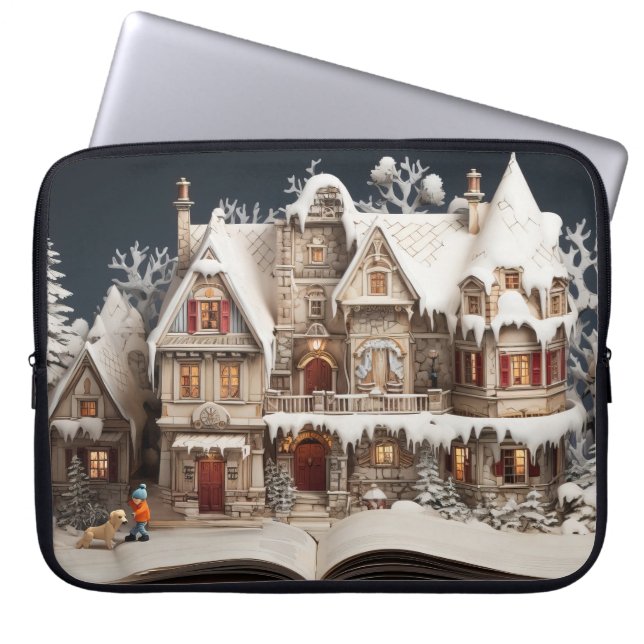 Kerstverhaal Manor met kind en hond Laptop Sleeve (Voorkant)