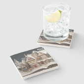 Kerstverhaal Manor met kind en hond Stenen Onderzetter (Zijkant)