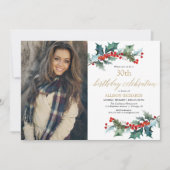 Kerstverjaardag rode heilige goudfoto kaart (Voorkant)