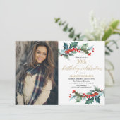 Kerstverjaardag rode heilige goudfoto kaart (Staand voorkant)