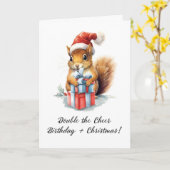 Kerstverjaardag Schattigee Waterverf Eekhoorn Kaart (Gele Bloem)