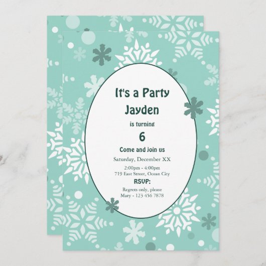 Kerstverjaardagsfeest met winters sneeuwvlokken kaart (Voorkant / Achterkant)