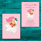 Kerstverjaardagsuitnodiging Roze  Kerstman Kaart