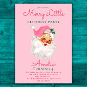 Kerstverjaardagsuitnodiging Roze  Kerstman Kaart