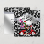 Kerstverkoop Feest Uitnodiging Luipaard Wit Zwart (Voorkant / Achterkant)