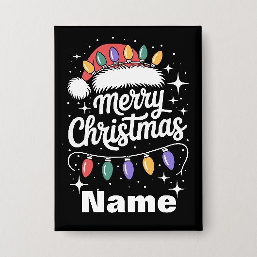 Kerstverlichte Kerstmannenhoed Gepersonaliseerd Ke Button (Voorkant)