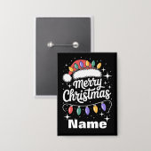 Kerstverlichte Kerstmannenhoed Gepersonaliseerd Ke Button (Voorkant / Achterkant)