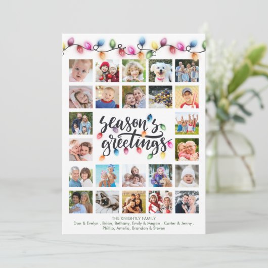 Kerstverlichting 24 Fotocollage 2026 Kalender Feestdagenkaart (Staand voorkant)