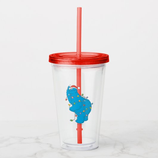  kerstverlichting als koekjesmonster acryl drinkbeker (Voorkant)