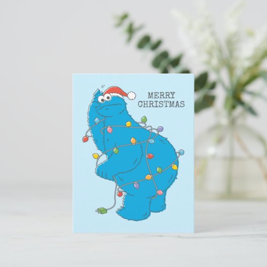  kerstverlichting als koekjesmonster briefkaart (Staand voorkant)
