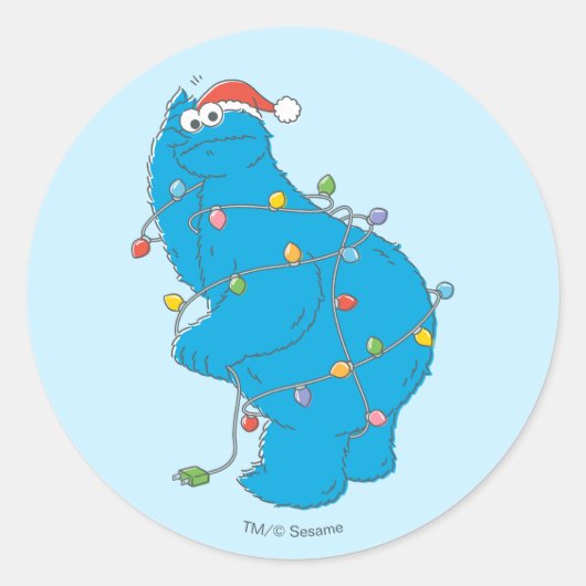  kerstverlichting als koekjesmonster ronde sticker (Voorkant)