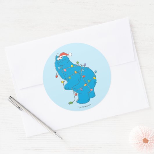  kerstverlichting als koekjesmonster ronde sticker (Envelop)