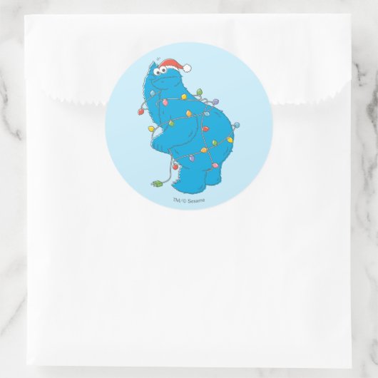  kerstverlichting als koekjesmonster ronde sticker (Tas)