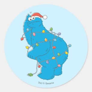  kerstverlichting als koekjesmonster ronde sticker