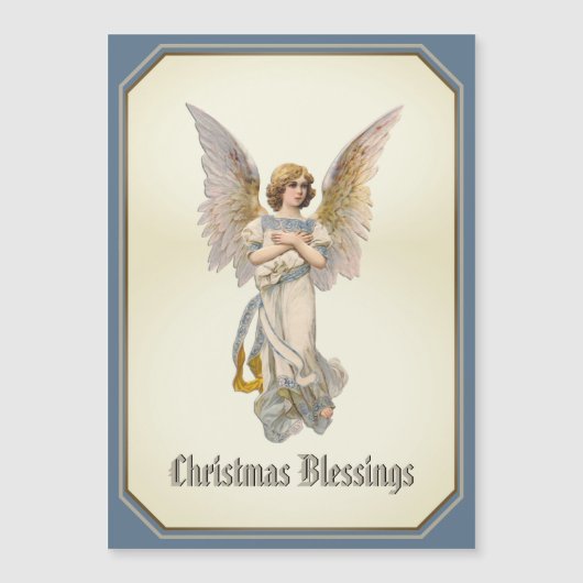 kerstverlichting Angel Blue Gold Magnetic Card (Voorkant)