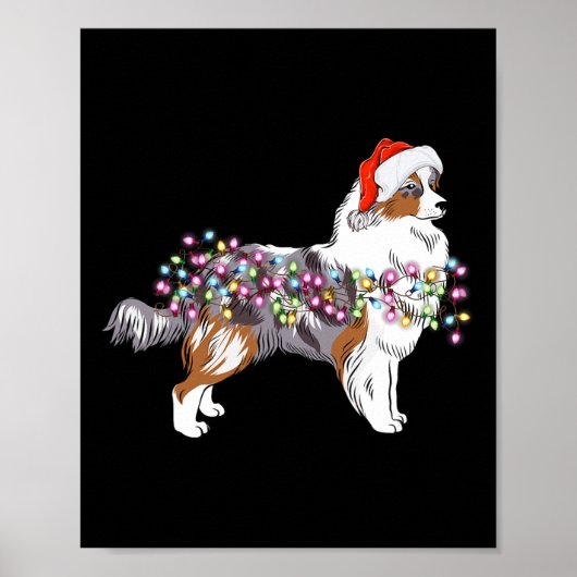 Kerstverlichting Australian Shepherd Dog Schattige Poster (Voorkant)