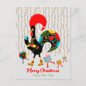 Kerstverlichting, ballen, cadeaus en Kerstman Feestdagenkaart (Voorkant)