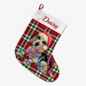 Kerstverlichting Beagle Sparkly Plaid Tartan Grote Kerstsok (Voorkant (Hangend))