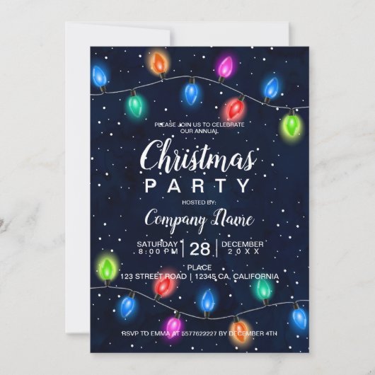 Kerstverlichting blauw bedrijf kaart (Voorkant)