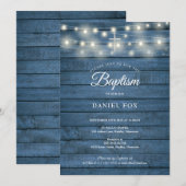 Kerstverlichting Blauw Hout Doop Doopsel Kaart (Voorkant / Achterkant)