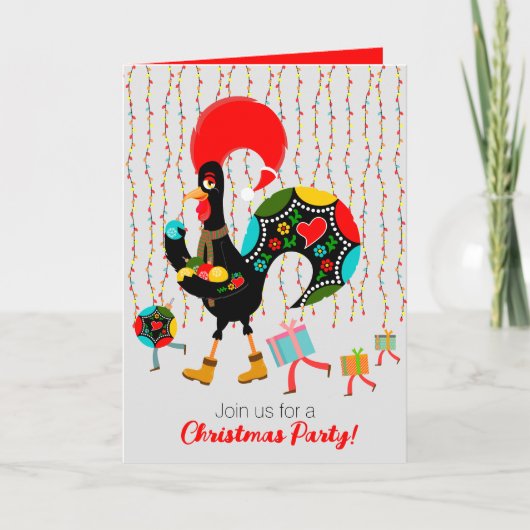 Kerstverlichting, bubbels, cadeaus en Rooster (Voorkant)