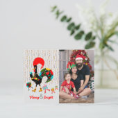 Kerstverlichting, bubbels, cadeaus en Rooster Briefkaart (Staand voorkant)