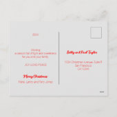 Kerstverlichting, bubbels, cadeaus en Rooster Feestdagenkaart (Achterkant)