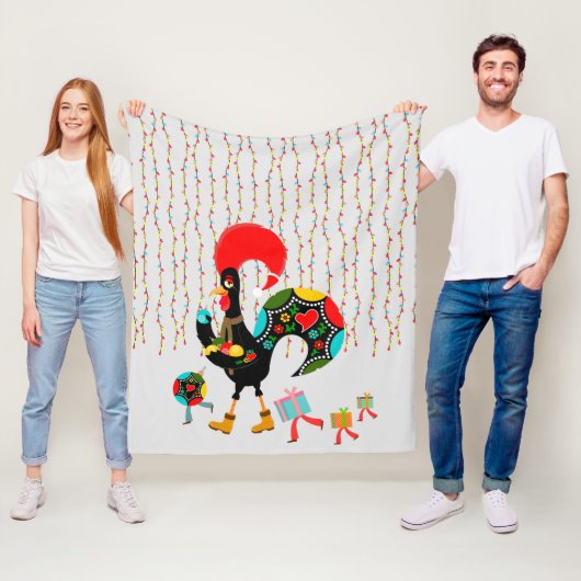 Kerstverlichting, bubbels, cadeaus en Rooster Fleece Deken (In situ)