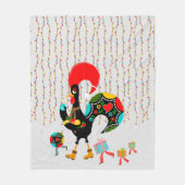 Kerstverlichting, bubbels, cadeaus en Rooster Fleece Deken (Voorkant)
