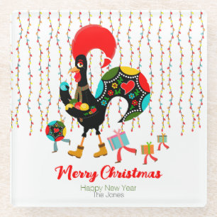Kerstverlichting, bubbels, cadeaus en Rooster Glazen Onderzetter