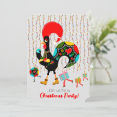 Kerstverlichting, bubbels, cadeaus en Rooster Kaart (Staand voorkant)