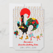 Kerstverlichting, bubbels, cadeaus en Rooster Kaart (Voorkant)