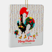 Kerstverlichting, bubbels, cadeaus en Rooster Keramisch Ornament (Rechts)