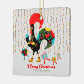 Kerstverlichting, bubbels, cadeaus en Rooster Keramisch Ornament (Links)