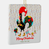 Kerstverlichting, bubbels, cadeaus en Rooster Keramisch Ornament (Rechts)