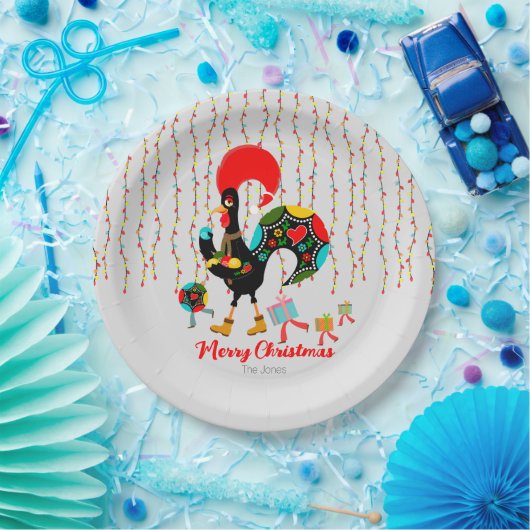 Kerstverlichting, bubbels, cadeaus en Rooster Papieren Bordje (Feest)