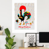Kerstverlichting, bubbels, cadeaus en Rooster Poster (Thuiskantoor)