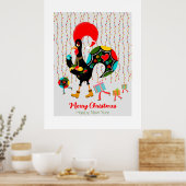 Kerstverlichting, bubbels, cadeaus en Rooster Poster (Keuken)