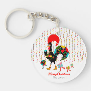 Kerstverlichting, bubbels, cadeaus en Rooster Sleutelhanger