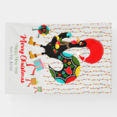 Kerstverlichting, bubbels, cadeaus en Rooster Spandoek (Horizontaal)